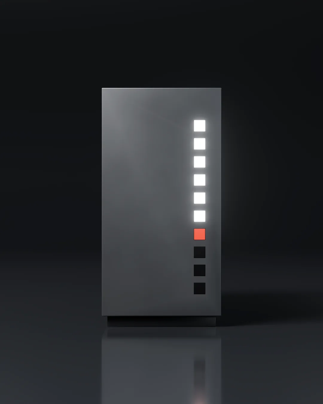 The front face: ten status lights, one of them red